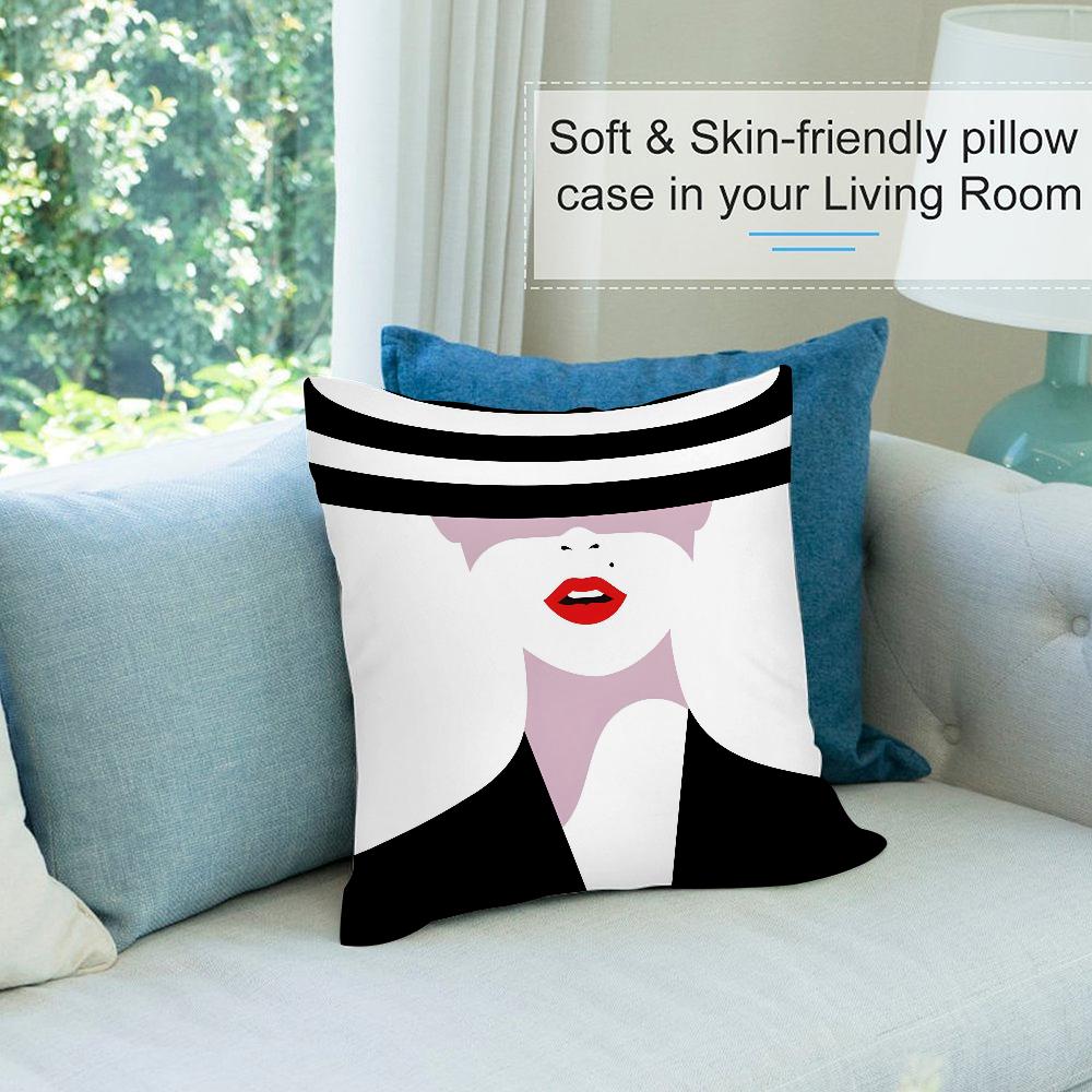 Advanced Black White Pillow Case Short Plush Sofa Decorative Gift Home Double-sided Printing Cushion