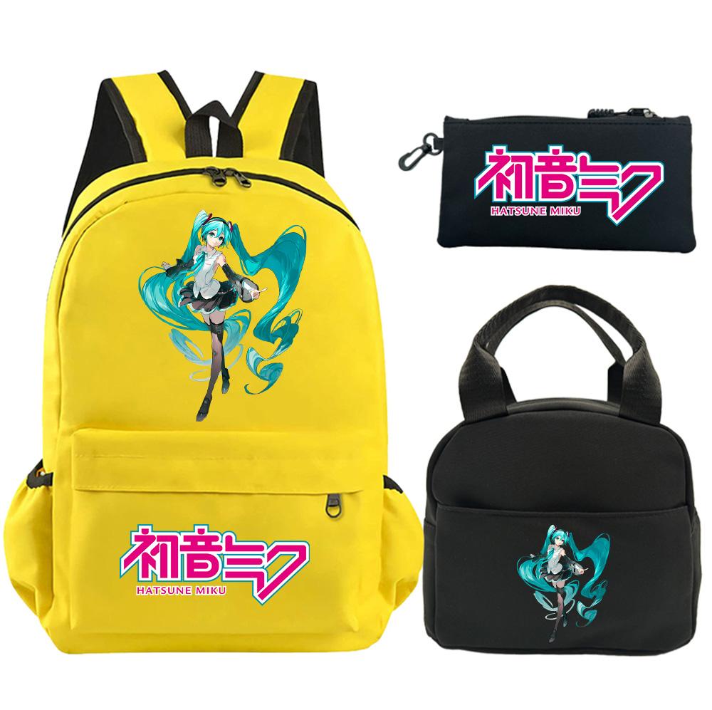 3Pcs/set Anime Hatsune Miku Printed Backpack with Shoulder Bag Pencil Case for Teenager Student Boy Girl Schoolbag Large Capacity Waterproof Bookbag