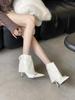2025 autumn and winter new European and American pointed head thin heel high heel temperament French fashion sexy beautiful women short boots