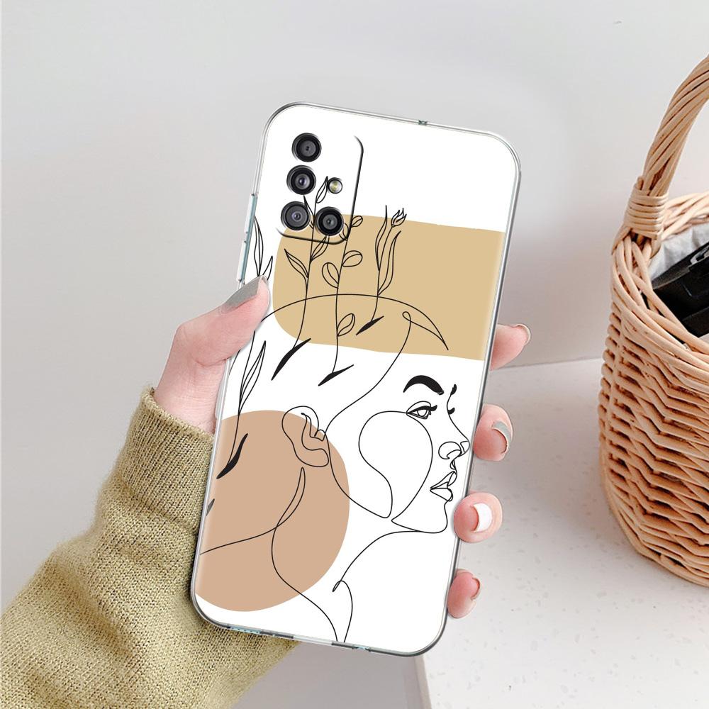 Phone Case For Samsung A15 A13 A35 A55 A51 A71 A41 A31 A21S A03S A05 A17 A23 A25 A33 A53 A73 5G A07 4G Clear Cover One Line Art