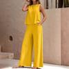 2026 Women's Solid Color Two-Piece Round-neck Blouse and Wide-leg Pants Set