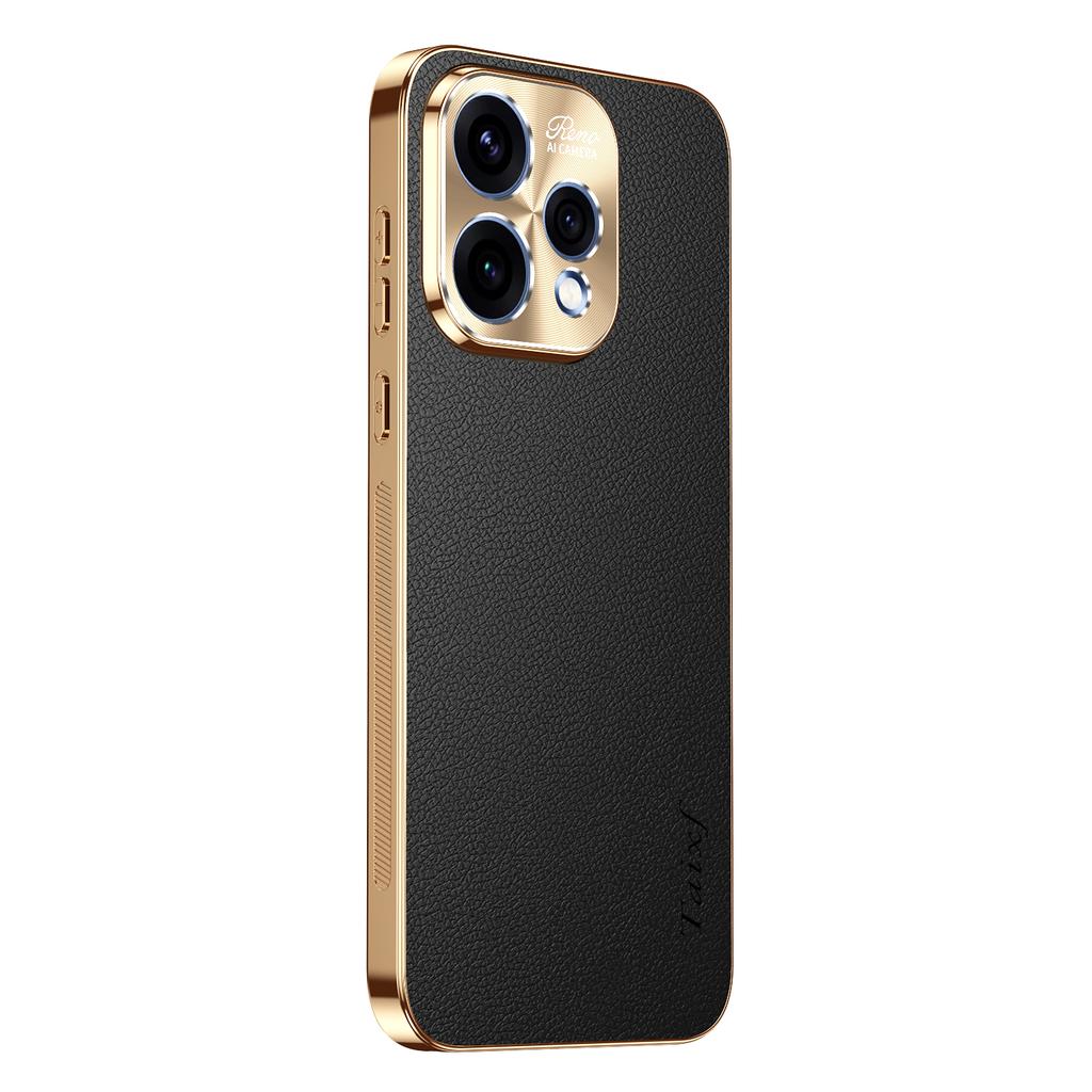 Texture Lichee Pattern PU Leather Cover For Oppo Reno 15F 15C Plating Shockproof Phone Case For Reno 15F 15 C Bumper Shell