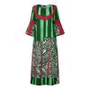 Plus Size Women 3/4 Sleeve Floral Striped Print Casual Loose Long  Maxi Kaftan Dress