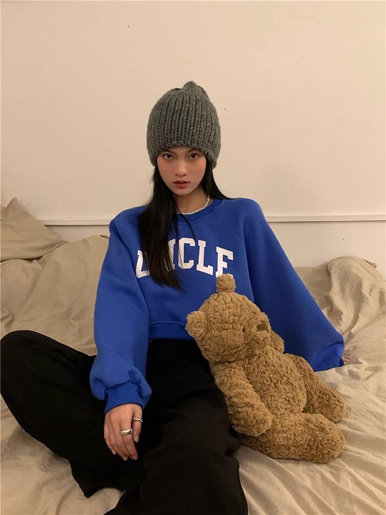 Ptor Short Sleeve Long Loose Korean Fashionable Pullover Perfect for and Winter Women's Sweatshirt, Midriff-Baring, Sleeve, Fit, Style, Top, Dance,