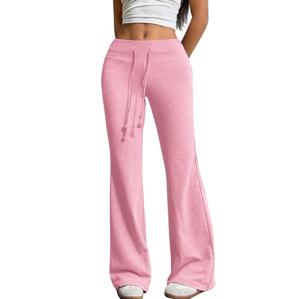 Women's Flared Casual Drawstring Elastic Waist Pants Comfortable Flared Yoga Loose Trousers
