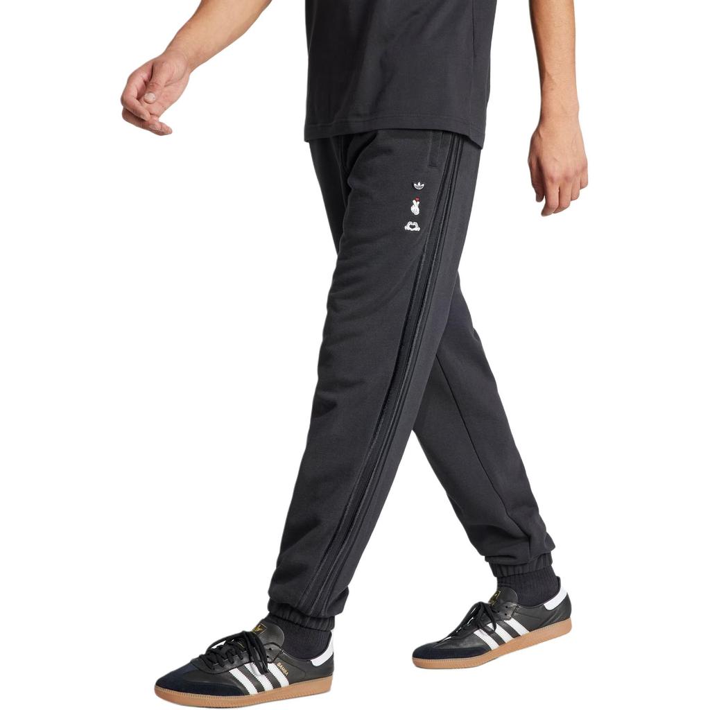 adidas Originals Mickey Mouse Collaboration SS24 Mickey Pattern Logo Solid Color Striped Side Tapered Knit Sports Pants Men Pants Black IY2267