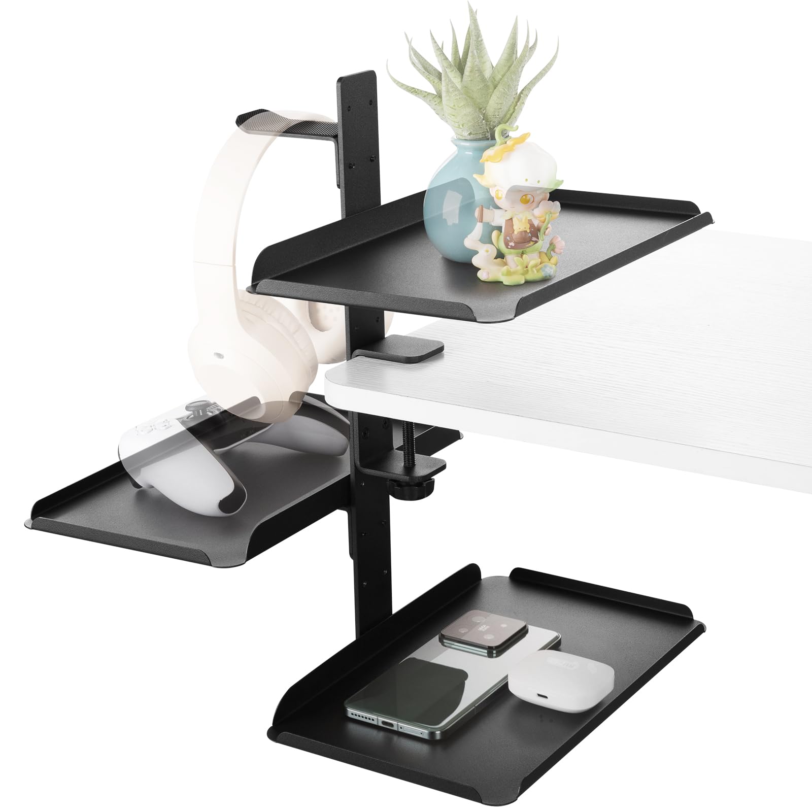 

HAQIUHETO Настольная подставка для хранения для аудио, мини-игры и подвесное хранение для стола, сталь, без сверления, подходит для простых в установке интерфейсов, гарнитур,