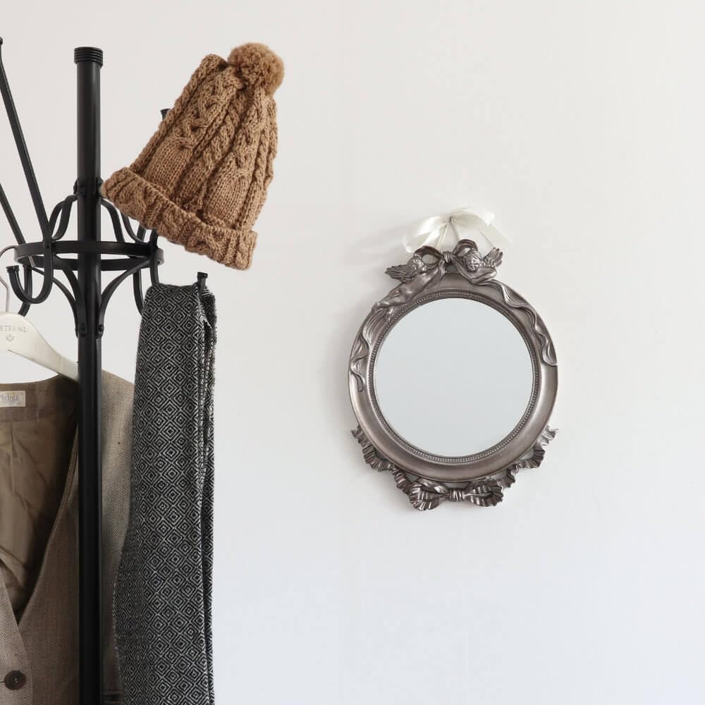 

Antique decorative wall silver angel mirror mirror, серебряный