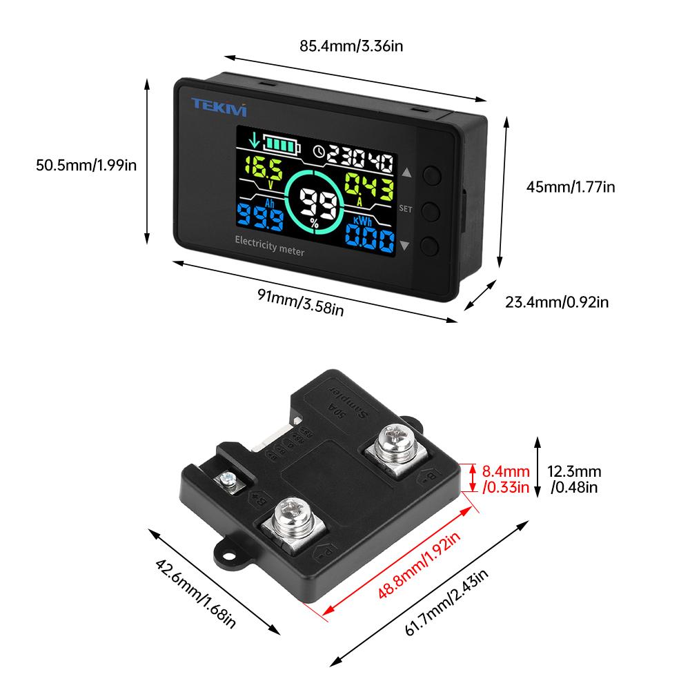 DC 7.5~100V Voltage Ammeter Power Meter Power Indicator Vehicle Lithium Iron Phosphate Bidirectional Detection Coulomb Meter