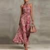 YYFS Abiti casual senza maniche con stampa floreale, a vita alta, con scollo a V, alla moda estiva da donna