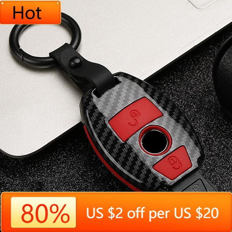 Interior Mouldings ABS Carbon Fiber Car Remote Key Case Cover For Mercedes Benz A B R G Class GLK GLA W204 W251 W463 W176