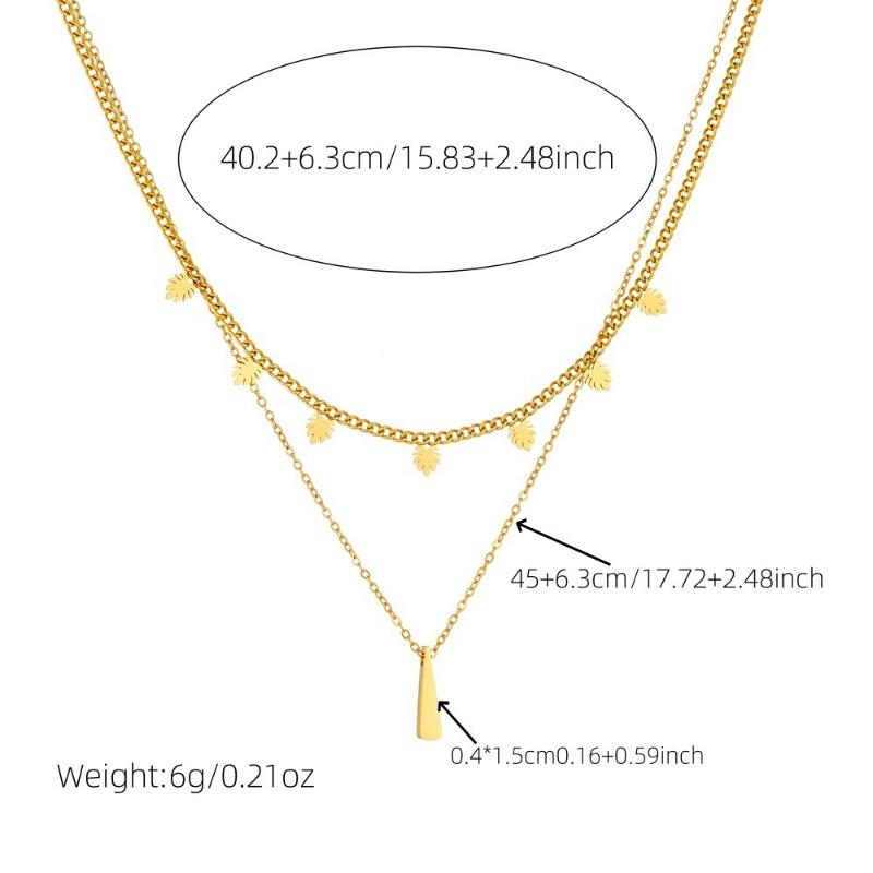 Gold Plated Layered Palm Leaf Necklace, Dainty Double Chain Stick Pendant Charm Choker, Boho Summer Jewelry for Women Gift