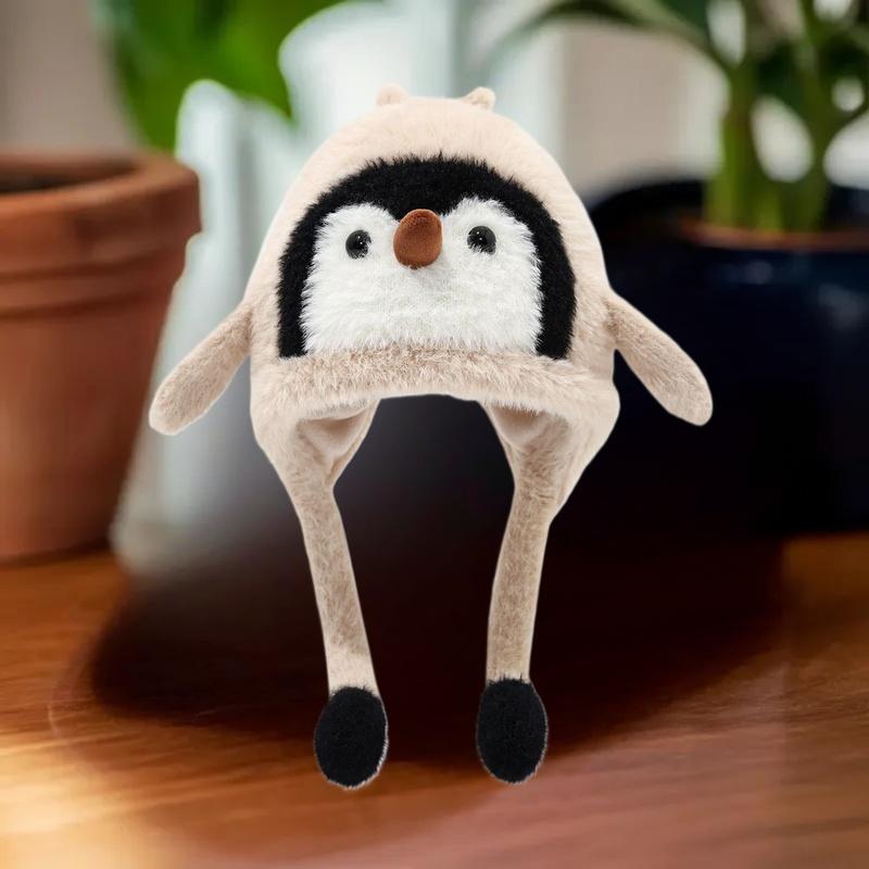 Cartoon Sweet Cute Penguin Ear Flap Hat Winter Outdoor Warm Thickened Plush Windproof Soft Pullover Hat Children's Gift