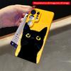 2DFlat Samsung phone case Black Cat with Golden Eyes on Yellow Background Applicable to Galaxy S23 S24 S25ULTRA S26 A12 A14 A15 A16 A54 A55
