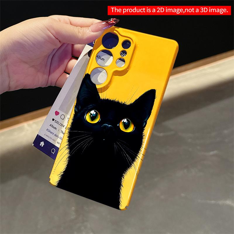 2DFlat Samsung phone case Black Cat with Golden Eyes on Yellow Background Applicable to Galaxy S23 S24 S25ULTRA S26 A12 A14 A15 A16 A54 A55