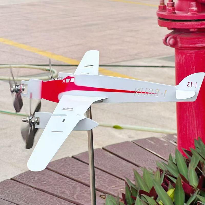 Airplane Weathervane Metal Aircraft Pinwheel Garden Decor Art Outdoor Flight Plane Art Decor for Yard Garden Outside Lawn Patio