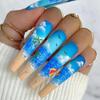 Reusable Press-On Nails Hawaiian Style Long Ballet Shape Beach Nail Art With Glue Or Jelly Adhesive