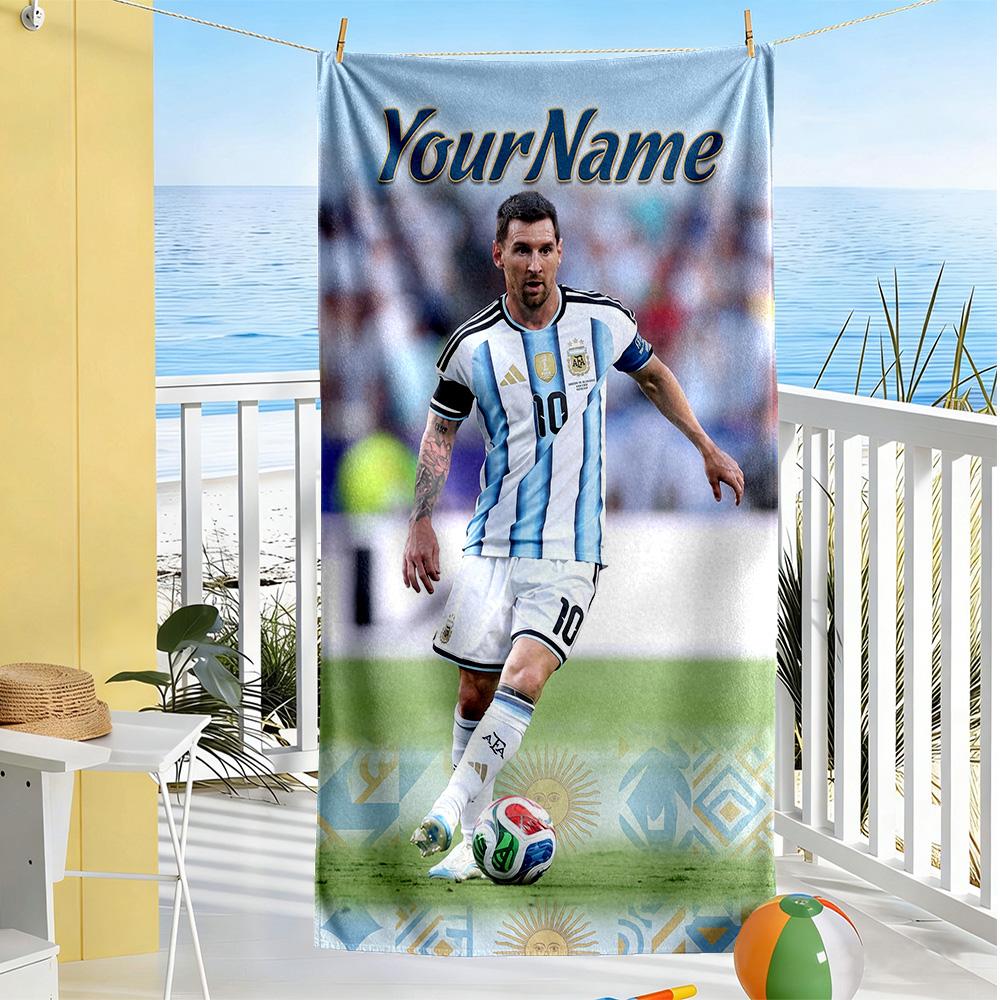 Messi Customize Your Name Beach Towel Super Soft Microfiber Quickdry Fabric Suitable for Swimming Gym Camping Yoga Vacation