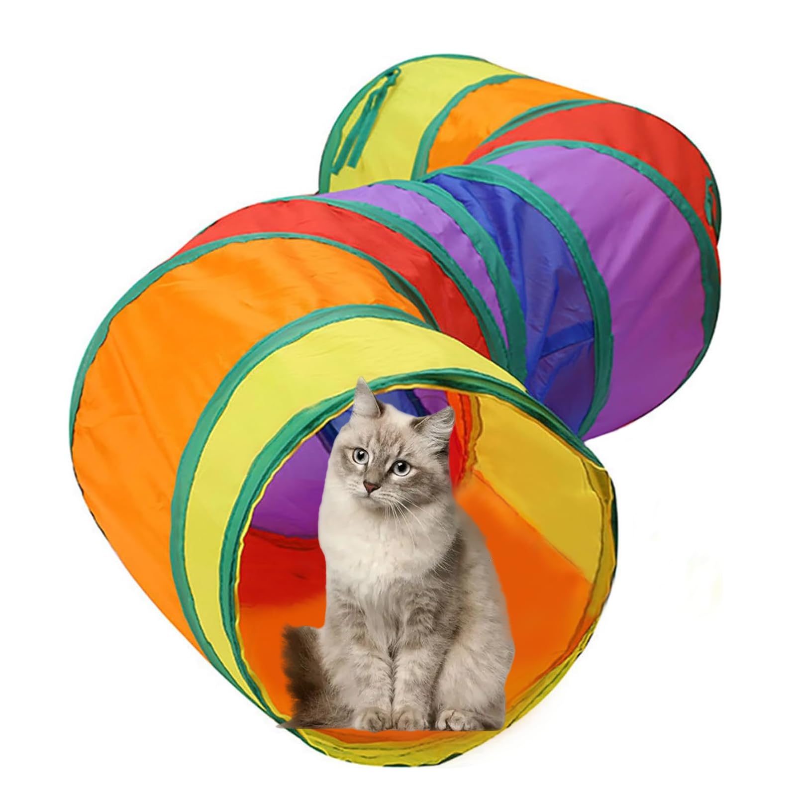 

TJT Long Rainbow Cat Tunnel, 120cm, Washable, with Two Long S-Shaped Holes, Foldable, Easy to Store, Cat Play Area, Exercise Relief, Stress Relief