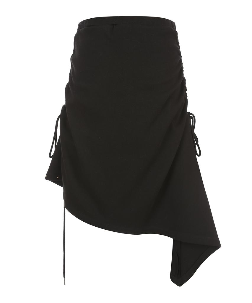 Lara Fox Unbalanced Shirring Midi Skirt Black Br2Cs002