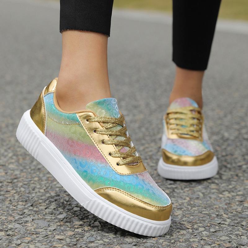 Fashion Women Glitter Sports Shoes Silver Gold Leather Skateboard Shoes Thick Sole Casual Sneakers Female Luxury Outdoor Walking Shoe