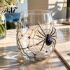 Halloween Party Glassware Ghost Whiskey Glass, Black Cat Spider Net Skull Tumbler for Decorative Kitchen Cocktail, 350ml Spooky Drinkware Home