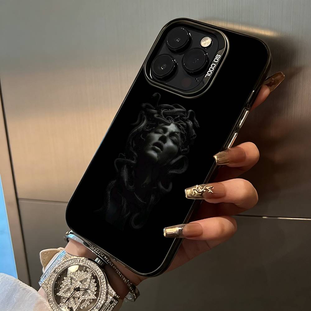 M-Medusa- Griechische- Mythologie Handyhülle Für iPhone 17,16,15,14,13,12,11 Plus Pro Max Farbige Silberne Handyhülle