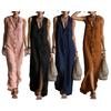 Hooded Sleeveless Maxi Dress for Women Button Down Casual Shirt Dress with Pockets Summer Beach Sweatshirt Long Dress