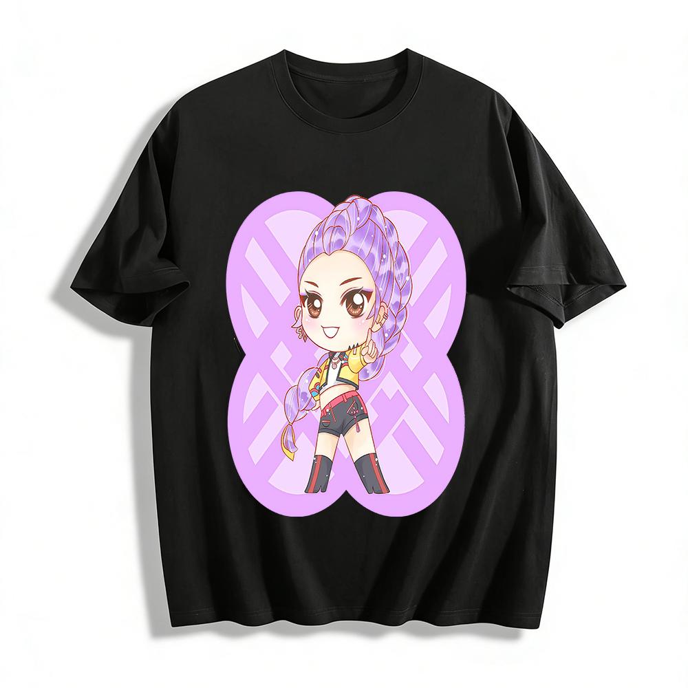 

Trendy Purple-haired Cool Girl Print Casual T-shirt Street Style Loose Comfort Unisex Top Pure cotton T-shirt XXS