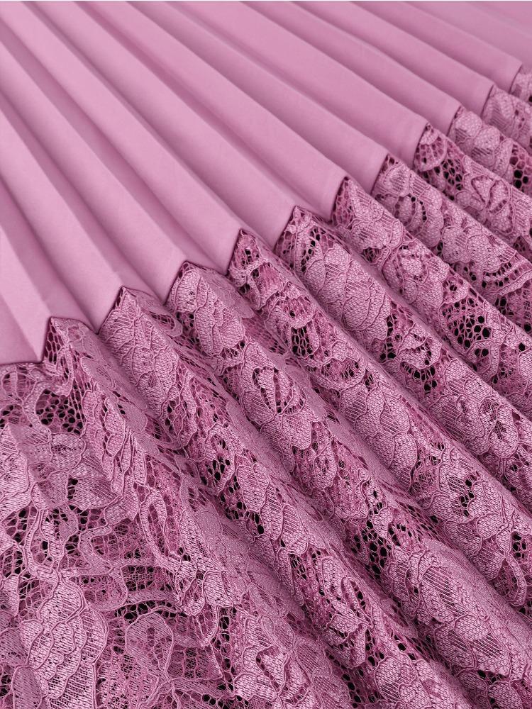 Elegant Women A Line Pleated Midi Dress V Neck Long Sleeve 3D Flower Sashes Patchwork Lace Church Party Autum Occasion Plus Size