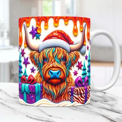 3D Christmas Christmas Ceramic Coffee Mug Tea Cup Highland Cow Mug