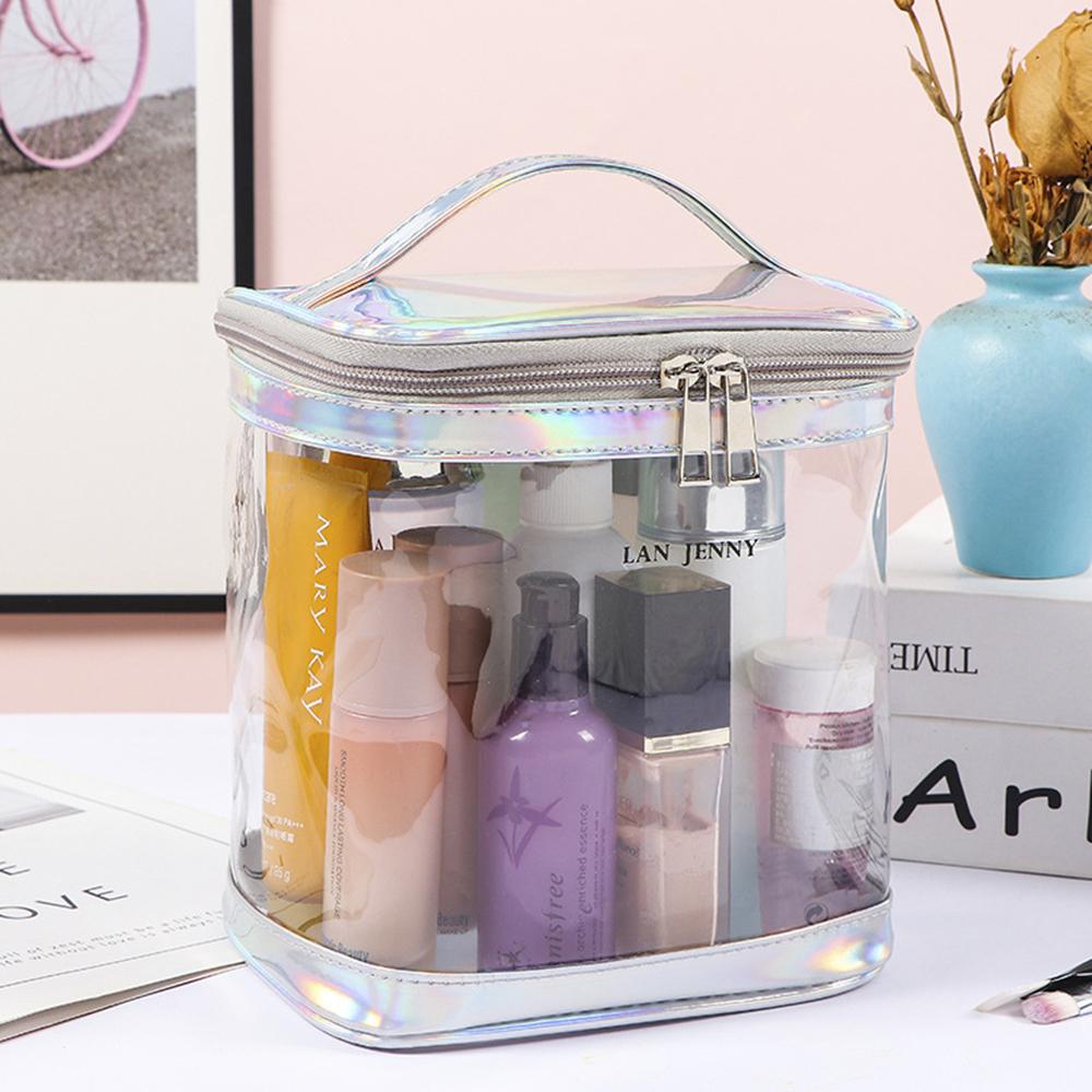 

Премиальная прозрачная косметичка Прозрачный косметический органайзер для путешествий или повседневного использования Водонепроницаемая пляжная сумка для солнцезащитного крема, ухода за кожей, хранения серебряный