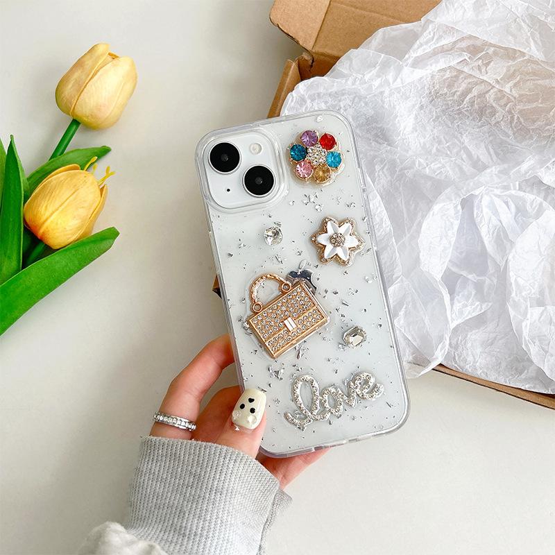 

Water Diamond Flower Perfume Bottle Premium Phone Case for Apple 15Promax Transparent for IPhone14 Silver Foil 17 For iPhone 7/8/SE 2020