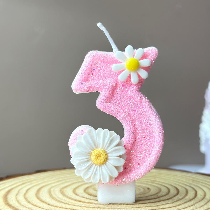 

Birthday Candle Cake Topper Pink Daisy White Changing Creative 0-9 Candle Flowers Digital Candles Girl Birthday Party Decoration