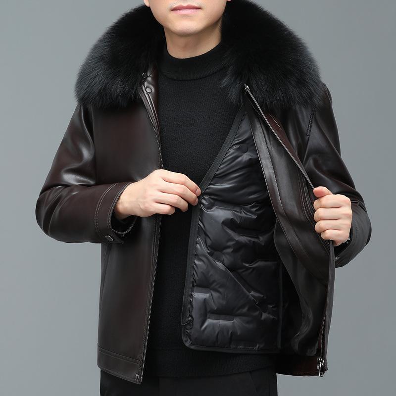 Giacca in pelle da uomo in vera pelle da uomo invernale nuovo collo in pelliccia di volpe fodera rimovibile giacca in pelle di pecora piumino da uomo giacca