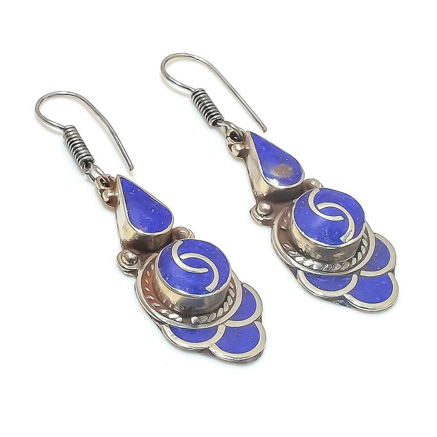 

Lapis Lazuli Gemstone Handmade 925 Sterling Silver Jewelry Earring 2.36 G5L36