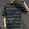 2026 New Summer Men's Round Neck Short-sleeved Korean Style Youth Trend Striped Fashion Casual Cotton Loose T-shirt Large Size