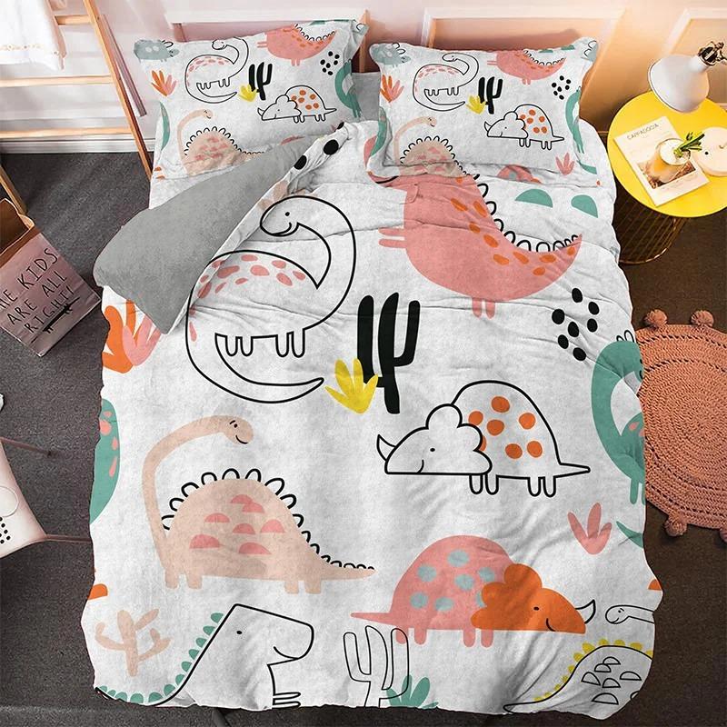 Cartoon Dinosaur Bedding Set Boys Girls Twin Queen Size Duvet Cover Pillowcase Bed Kids Adult Fashion Home Textileextile