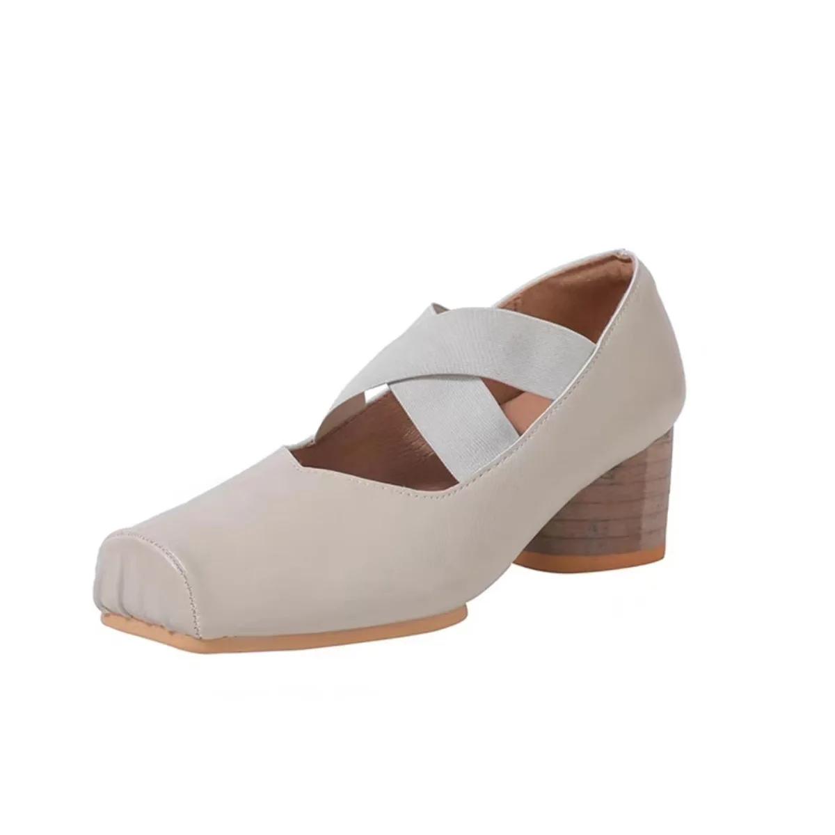 

Туфли Мэри Джейн женские балетки на низком каблуке с наружным крестообразным квадратным носком неглубокий вырез ретро плоская подошва одинарные туфли на высоком каблуке 34