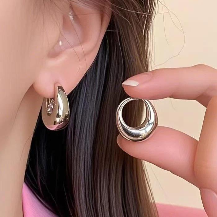 Goldene doppellagige runde Creolen für Damen, Vintage, übertriebene C-Form, Hängeohrringe, Trendiger Statement-Schmuck, Geschenk