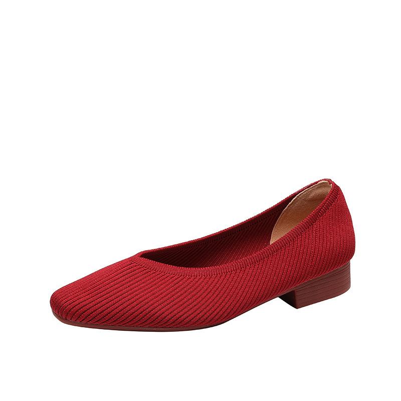 New Mid-heel Flying-woven Women's Shoes Woven Breathable Fashion Light-mouth Soft-soled Women's Single Shoes