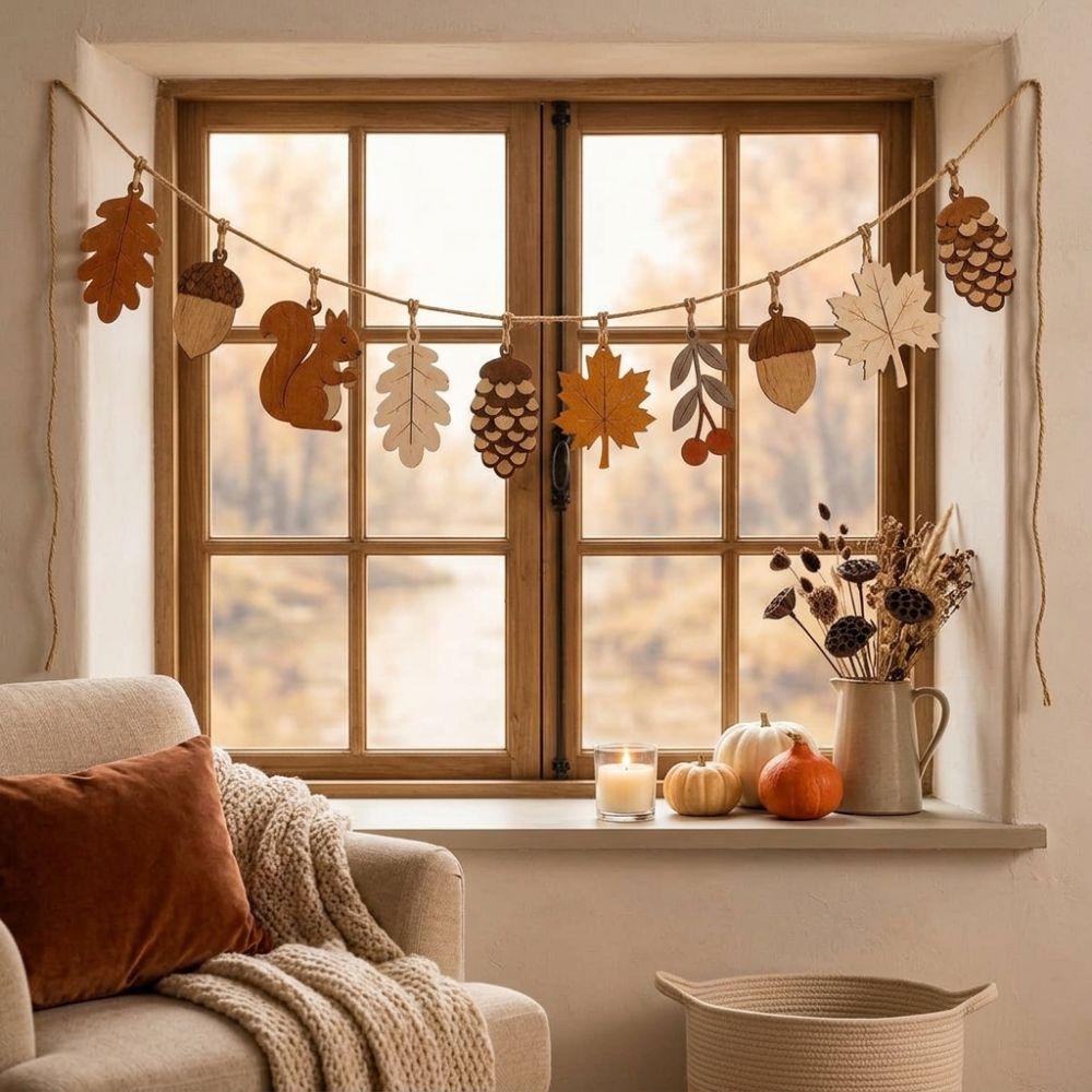 10 Stück 2D Flachfall Holzgirlande Banner DIY Basteln Herbstblatt Hängende Dekoration Kamin Regal