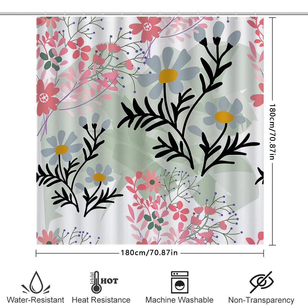 Modern Floral Print Shower Curtain Waterproof Polyester Bathroom Decor Home Decoration Customizable Size Available Pink Blue Whi