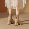 Waterproof table high heels autumn and winter new suede short boots thick heel thin boots black square head short boots women