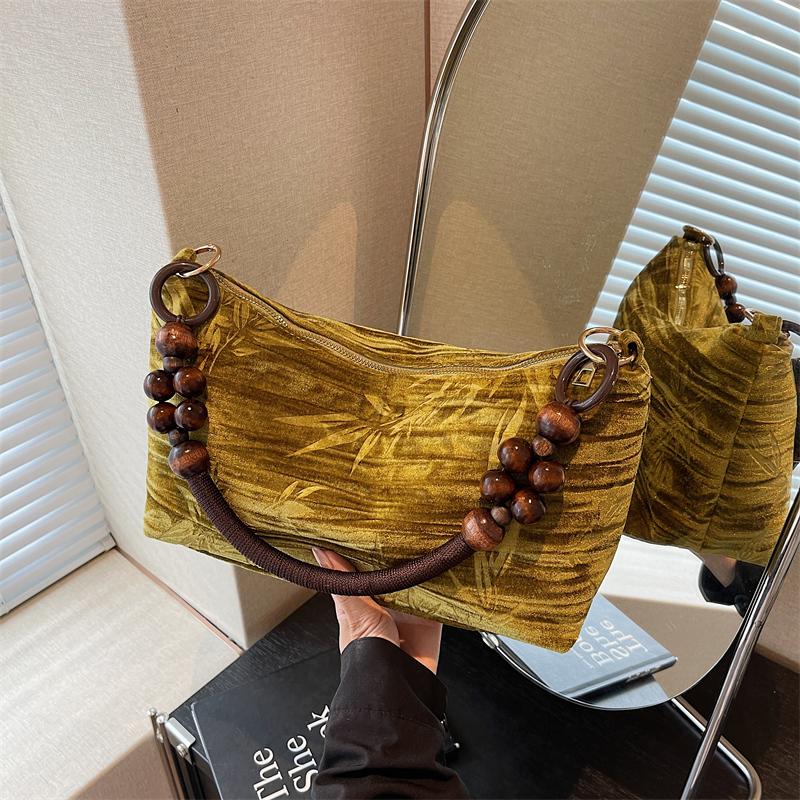 Chinese Style Beaded Shoulder Bag - Luxury Retro Underarm Bag for Women, Perfect for Dating & Commuting