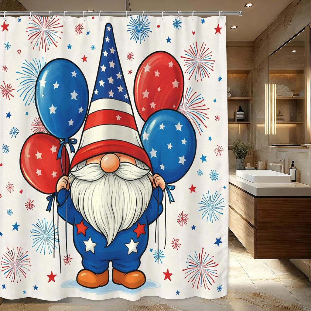 Patriotic Themed Polyester Shower Curtain - Festive 4th of July Themed Bathroom Decor with Fun & Vivid Prints with 12 hooks
