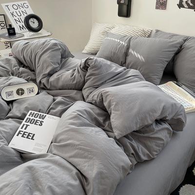 Set Letto 4 Pezzi in Cotone Lavato Tinta Unita Ultra-Morbido Duplex Dormitorio Studenti 3 Pezzi Lenzuolo Copripiumino Biancheria da Letto