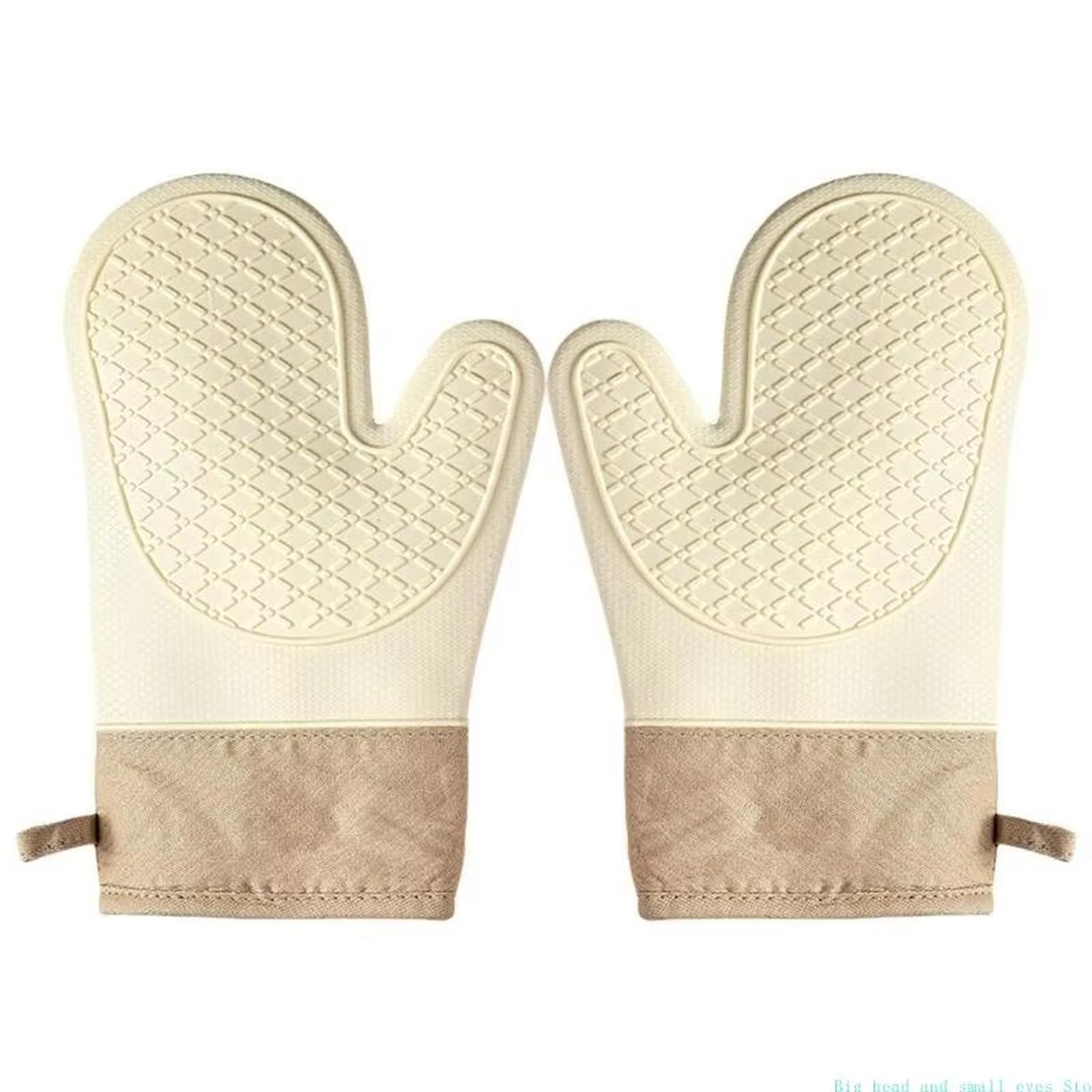Five-Finger Heat Resistant Oven Gloves Thick Silicone Non- Baking Mitts one size бежевый