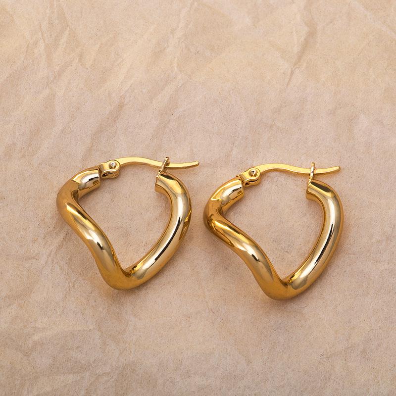 

Gold Titanium Stainless Steel Irregular Earrings - Retro Hong Kong Style.