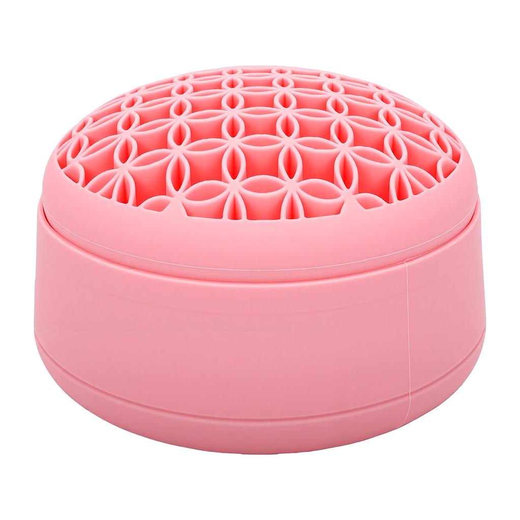 5 in 1 Makeup Brush Cleaner Mat Multifunctional Foldable Silicone Brush Cleaner with Drying Holder for Powder Puff Pink